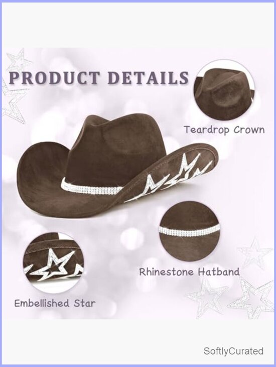 Rhinestone Cowgirl Hat Felt Western Disco Cowboy Nashville Party Hat main image 5